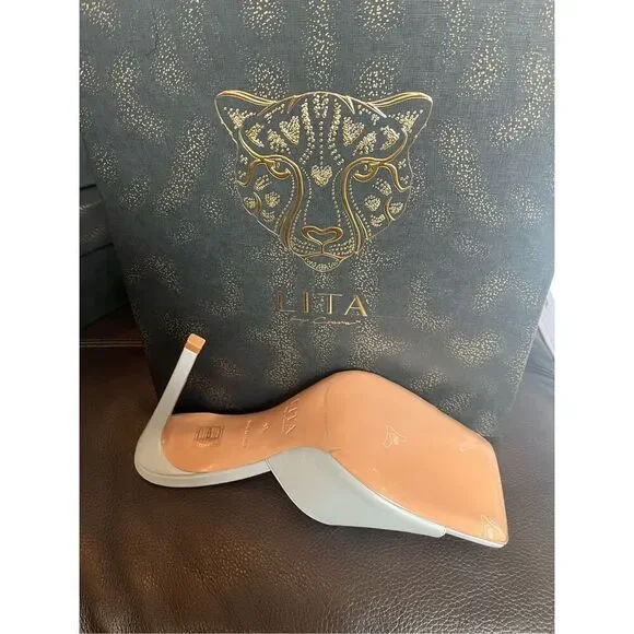 LITA by Ciara Silver Leather Stiletto Slides
